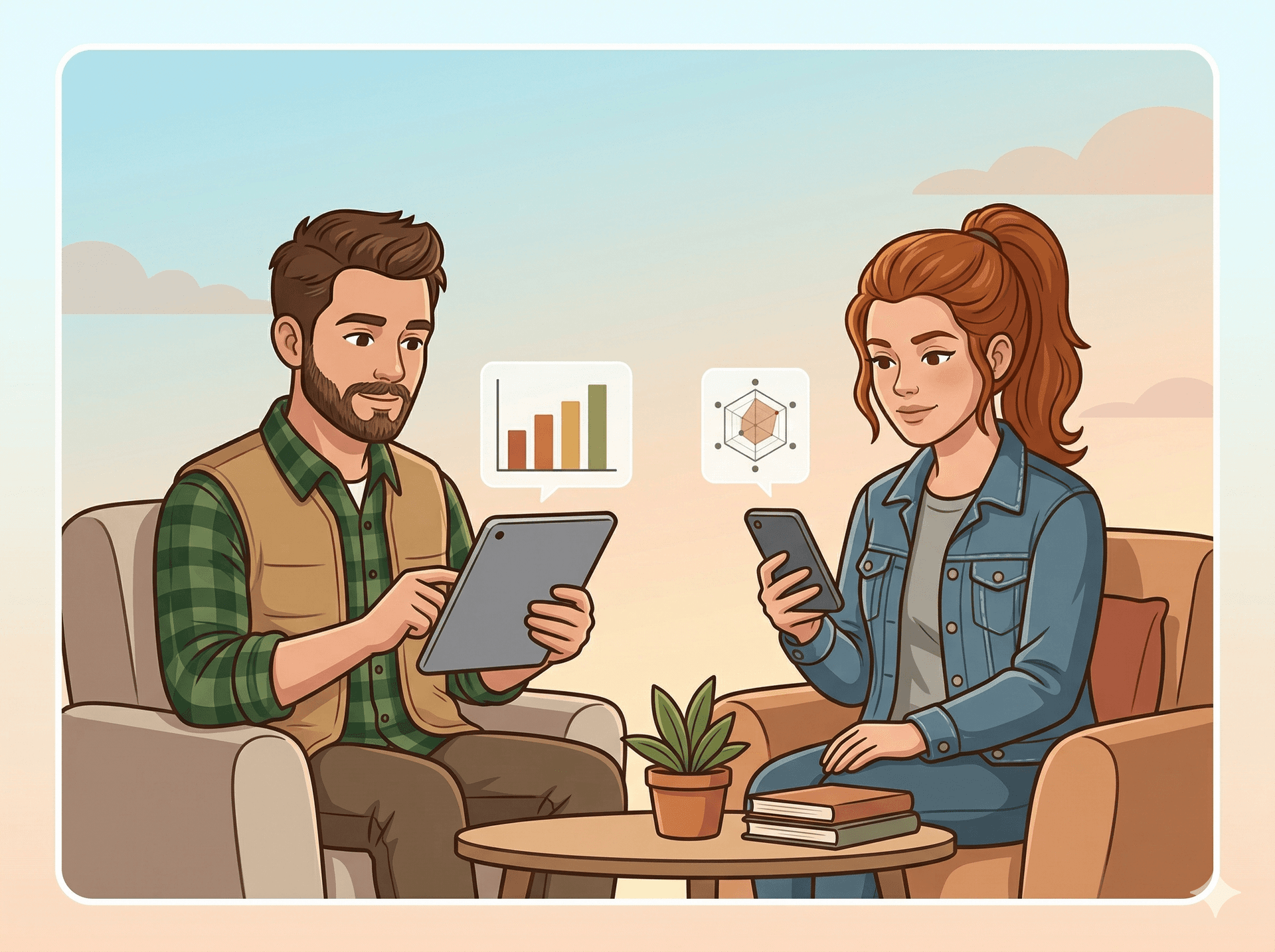 Two people reviewing their personality assessment results